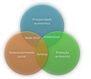 Uma visão abrangente da sustentabilidade deve considerar as dimensões do diagrama que se apresenta (Miguel Coutinho, 2011).
